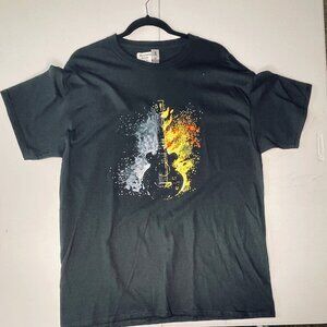New Black Tee Shirt with colorful guitar graphics